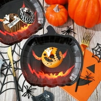 Honmine 10 Pieces Halloween Pumpkin Paper Plates Black Orange Pumpkin Grimace Plates Disposable Serving Trays for Halloween Party Favors