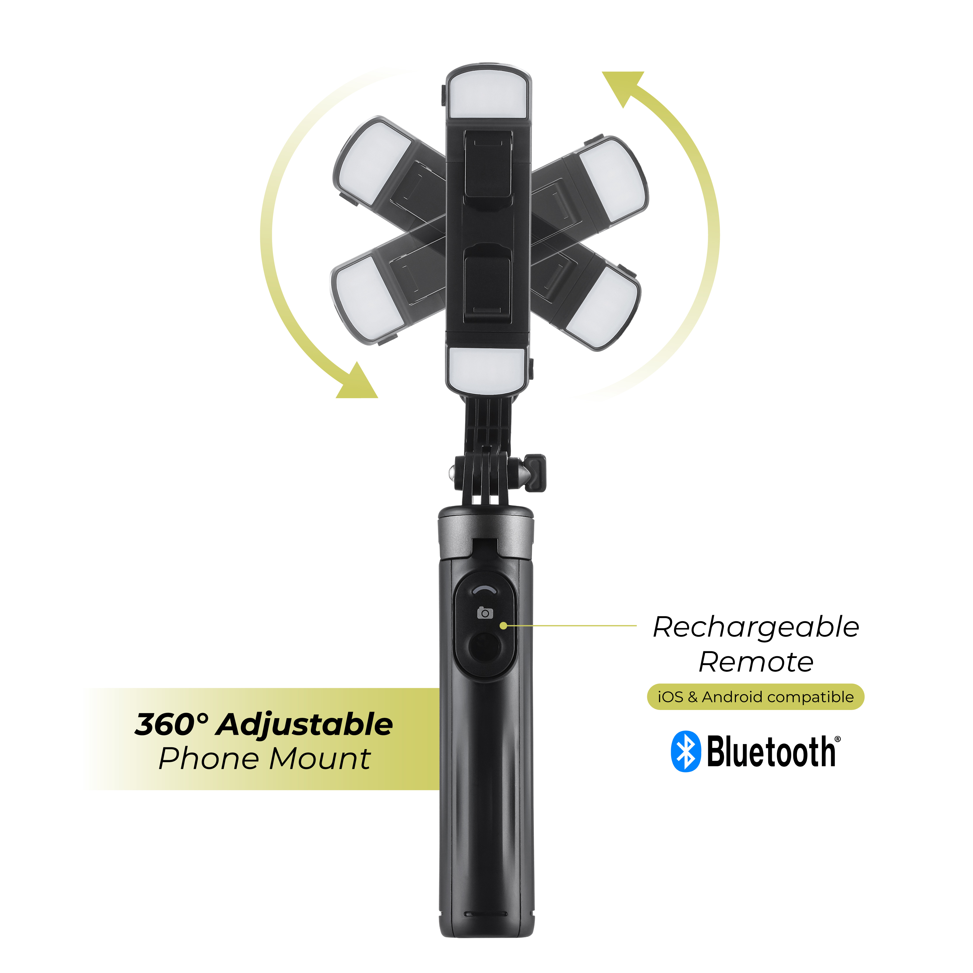 Vivitar Selfie Stick Tripod with Quad LED Lights, Black photo 2