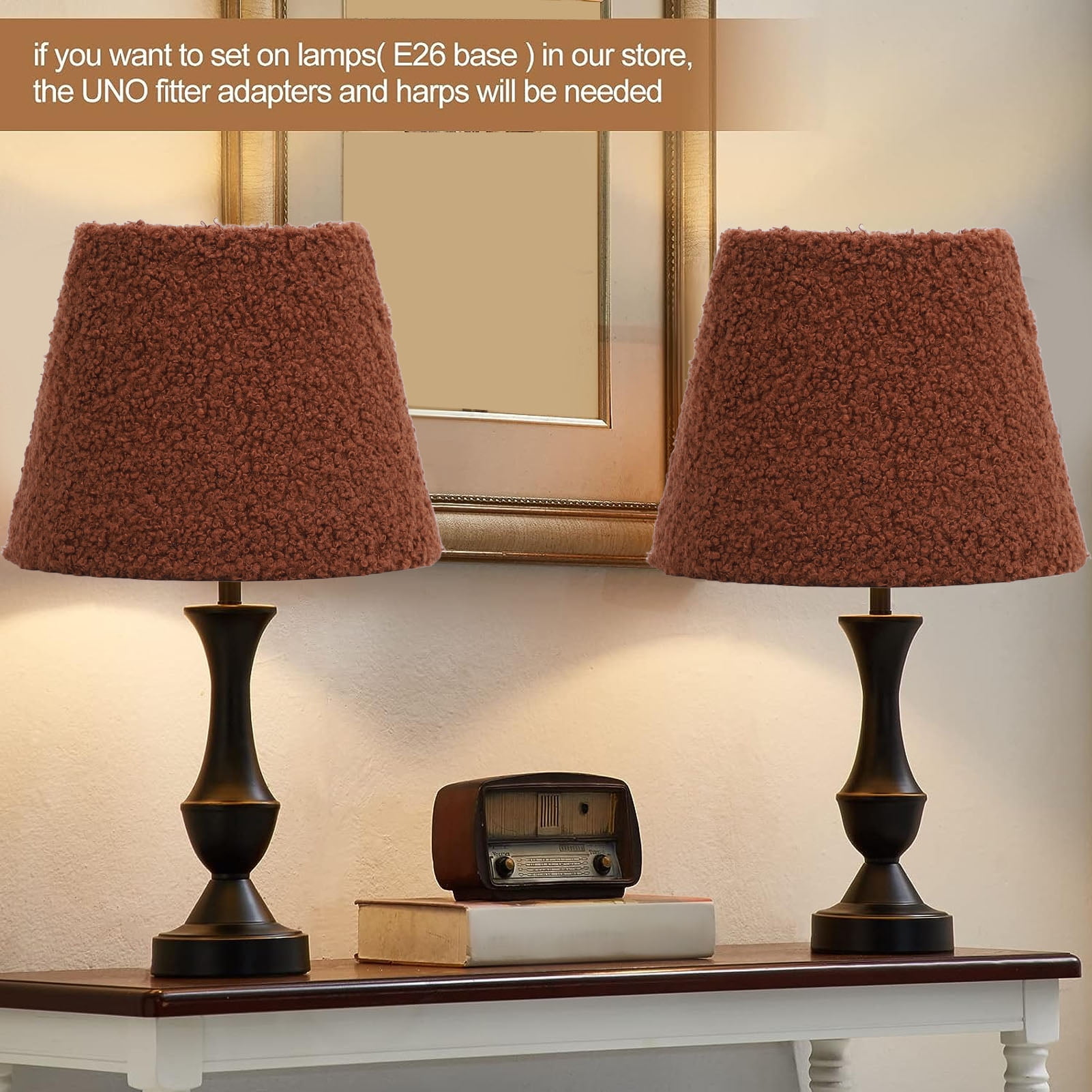 YAHHU Plush Cloth Lamp Shade Replacement Decorative Soft Comfortable Cone Round Lamp Shade for E27 E14 Table Lamp, Brown (6.7 inches / 17 cm)