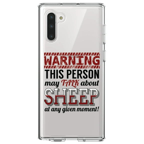 DistinctInk Clear Shockproof Hybrid Case for Samsung Galaxy Note 10 (6.3" Screen) - TPU Bumper Acrylic Back Tempered Glass Screen Protector - WARNING This Person May Talk About Sheep