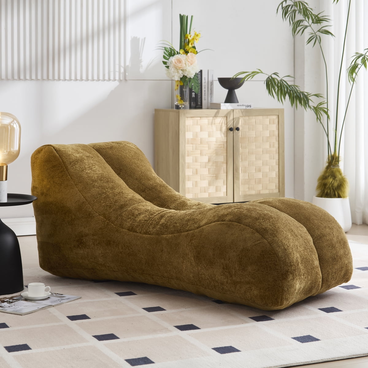 Creative Bean Bag Sofa Chair for Adults, High-Density Sponge Filled Lazy Sofa with Ergonomic Design, Soft Plush Fabric Lounge Chair for Living Room, Bedroom, Balcony