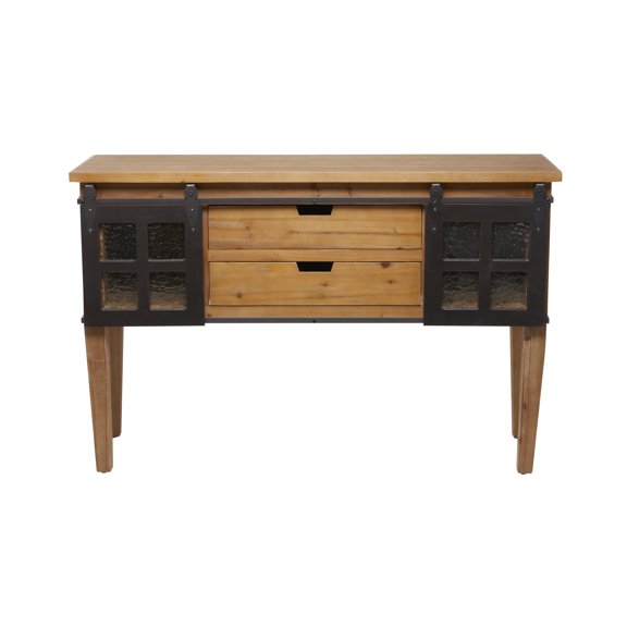 DecMode 47" x 31" Brown Wood 2 Drawers 1 Shelf and 2 Doors Console Table, 1-Piece