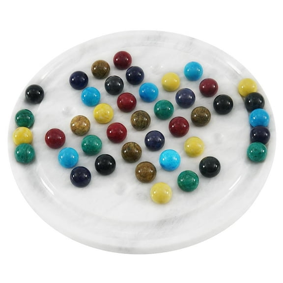 Radicaln White Marble Solitaire Board Game 10" – Handmade Round Puzzle with 42 Multi Color Balls – Classic One Player Strategy Game for Adults, Tabletop Gift Idea