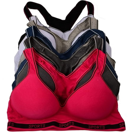 

6 pcs Wire Free Gym Light Padded Raceback Cotton Sports Bra B/C/D Cup (34B)