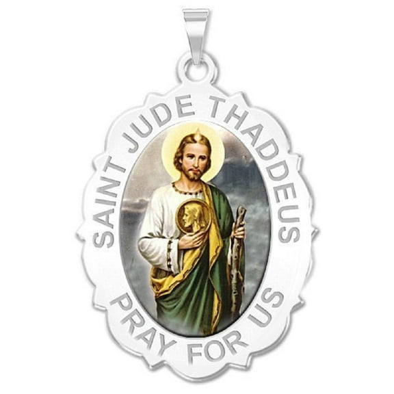 Picturesongold.Com Saint Jude Scalloped Religious Necklace Pendants Female-2/3x3/4in Sterling Silver