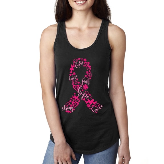Wild Bobby, Breast Cancer Ribbon Love Hope Breast Cancer Awareness Women Racerback Tank Top, Black, Small