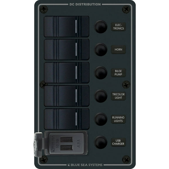 Blue Sea 8521 - 5 Position Contura Switch Panel w/Dual USB Chargers - ... [8521]