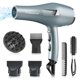 thumbnail image 1 of Secador de pelo iónico profesional de salón, con motor de CA, secado rápido, 2 velocidades, 3 niveles de calor, botón de frío, difusor, boquilla y peine concentrador para cabello rizado y liso (azul), 1 of 5