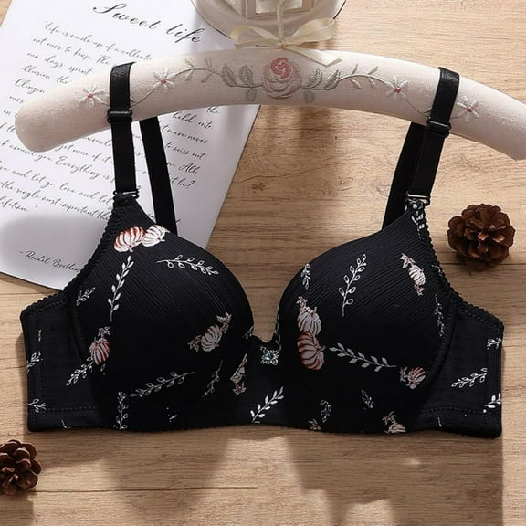ALLLIST Wirefree Underwear for Women Push up Black Bras Comfort Floral Balconette Women's Lingerie Size 36