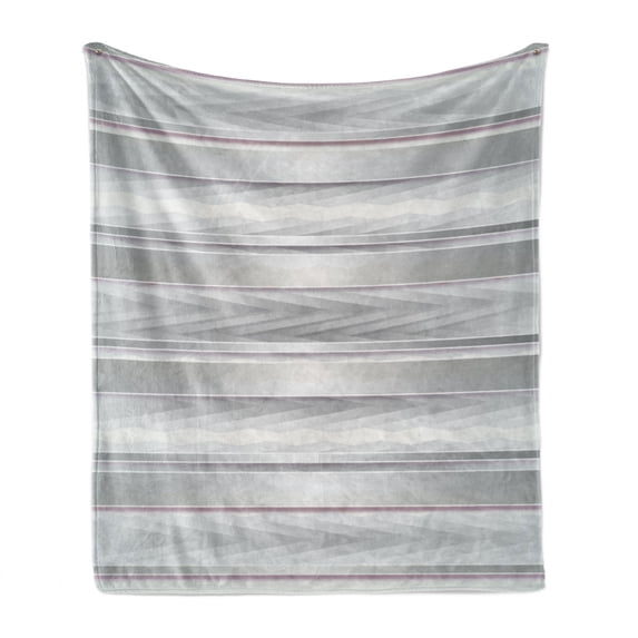 Modern Soft Flannel Fleece Throw Blanket, Trippy Stripes with Wooden Zig Zag Effects Party Elements Featured Image Print, Cozy Plush for Indoor and Outdoor Use, 50" x 60", Grey Grey, by Ambesonne