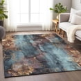 thumbnail image 6 of HomeRoots 623382 10 x 14 ft. Blue & Gold Floral Washable Transitional Indoor & Outdoor Rectangle Area Rug, 6 of 9