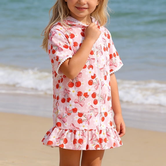 lnmuld Girls Hooded Printed Cover Up Swimsuit Detachable Skirt Sun Swimwear for Beach Pool Size:2-3 Years