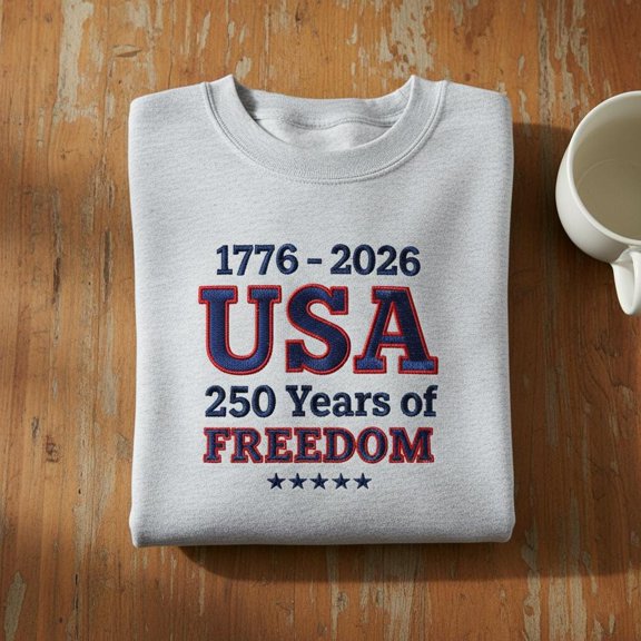 USA 250 Years of Freedom Embroidered Sweatshirt, Patriotic 4th of July Hoodie, American History Tee, 1776-2026 Gift.