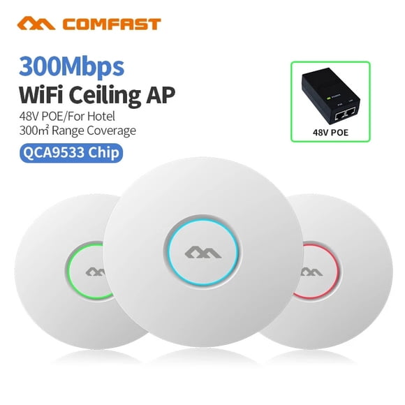 Punto de acceso inalámbrico para techo COMFAST CF-E320V2 300M WiFi 802.11b/g/n QCA9533 Punto de acceso para sistema WiFi empresarial Punto de acceso DDWRT abierto POE de 48 V