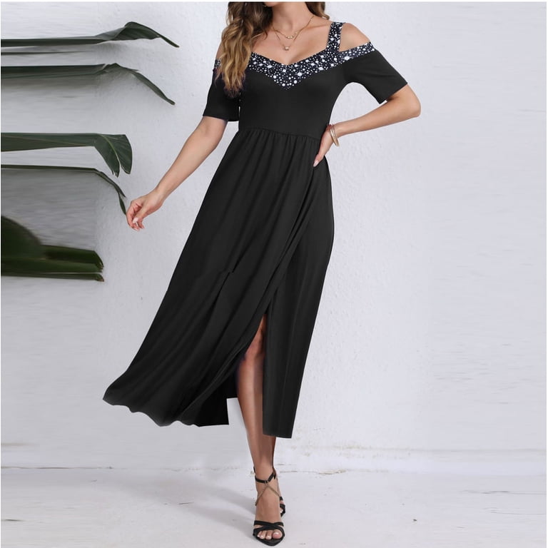 Brnmxoke Women's Cold Shoulder Mother of The Bride Dress Formal Elegant  Summer Wedding Guest Gown Plus Size Cocktail Dresses 2025 Black,M -  Walmart.com