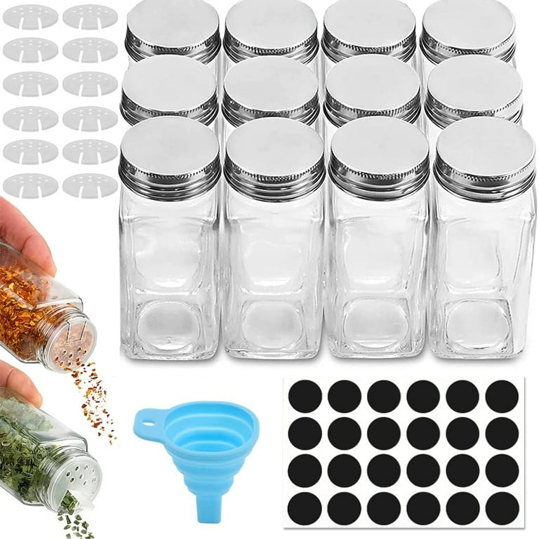 12Pcs Glass Spice Jar Set Empty Square Spice Container Set Transparent  Clear Seasoning Container Premium Durable Airtight Condiment Pot with Spice  Label for Storing Spice Herbs 