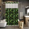 thumbnail image 3 of Spring Ferns Leaves No Hook Shower Curtain with Snap in Liner Watercolor Green Plant Black Waterproof Bathroom Shower Curtain with See Through Top Window for Bathtub 54" x 78", 3 of 9