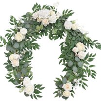 Moment Flower Garland 6FT Eucalyptus & Rose Artificial Floral Garland for Wedding Reception, Mantle, Table, Christmas Decor, Wht-ivory