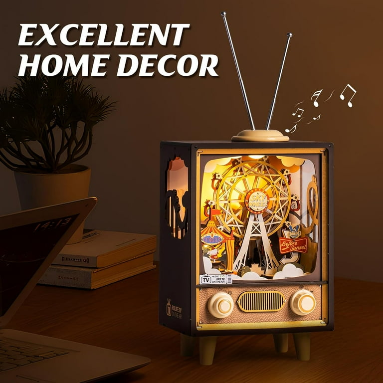 ROBOTIME Sunset Carnival 3D Wooden Puzzle Music Box,DIY Tiny House