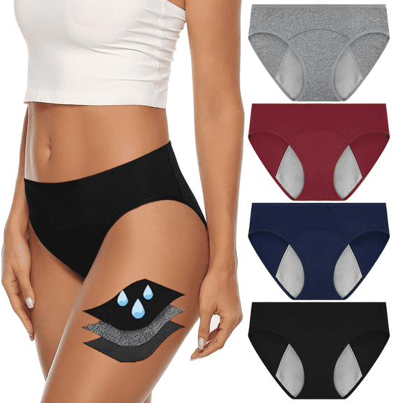 Loritta Womens Period Underwear 4 Packs Breathable Cotton Panties for Women Super Leak Proof Postpartum Underwear , Size XS-3XL