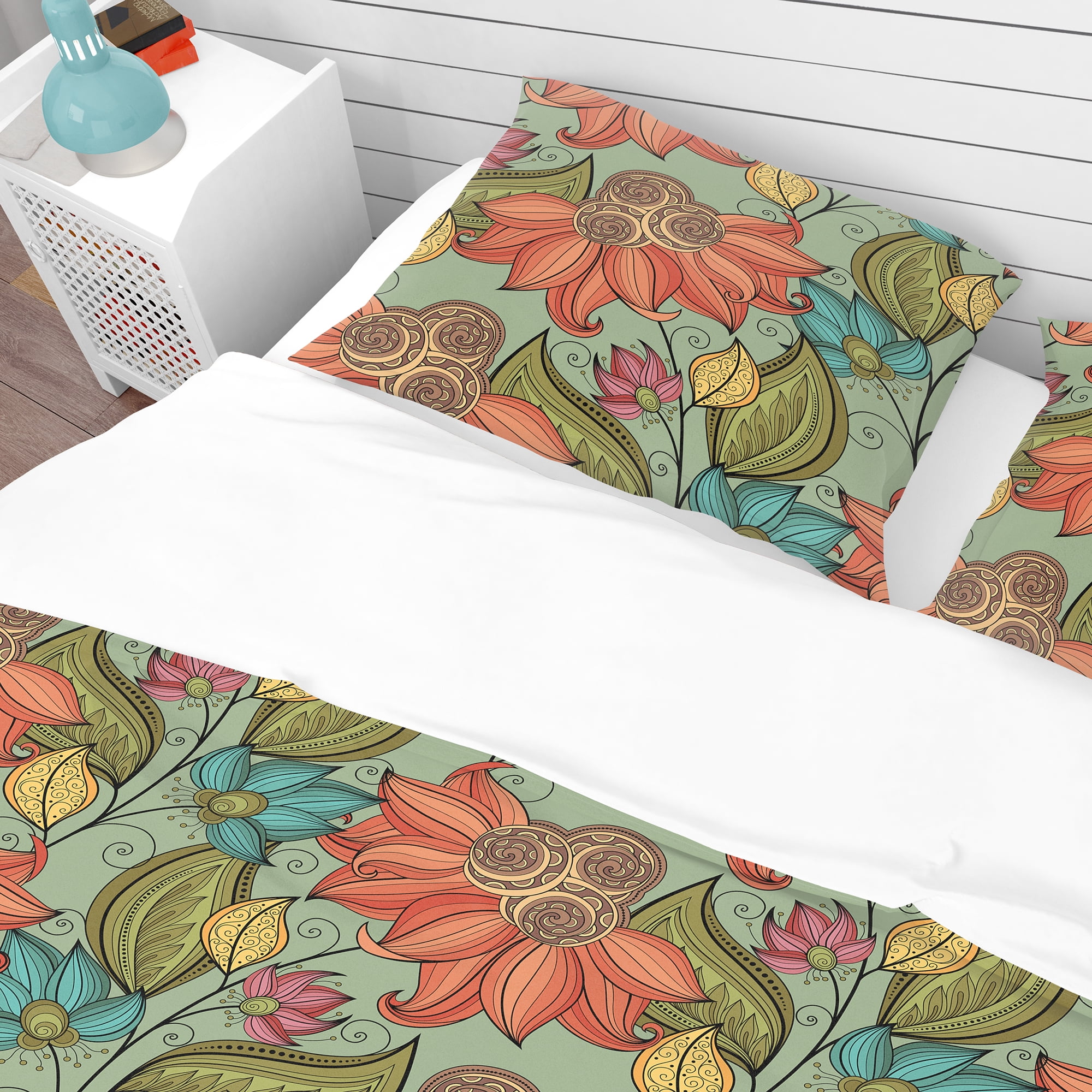 Designart 'Colorful Floral Pattern' Bohemian & Eclectic Duvet Cover Set