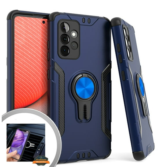 Xpression Case for Samsung Galaxy A72 5G Shockproof Magnetic Adsorption Hard Rugged Armor Ring Holder & Air Vent Car Mount Clip with Kickstand Phone Cover [Blue]