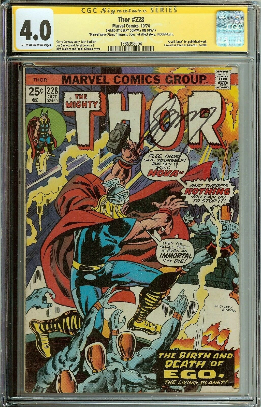 The Mighty Thor #228 Signed by Gerry Conway CGC 4.0