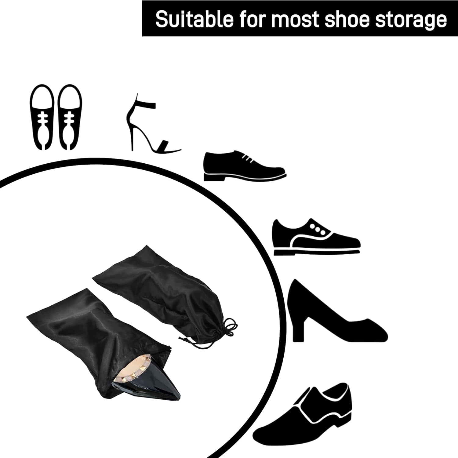 Shoe Dust Bags - 12 Pack Shoe Bags for Travel Satin Fabric Shoe Bag with Drawstring for Men Women Travel Protecting Storing Shoes