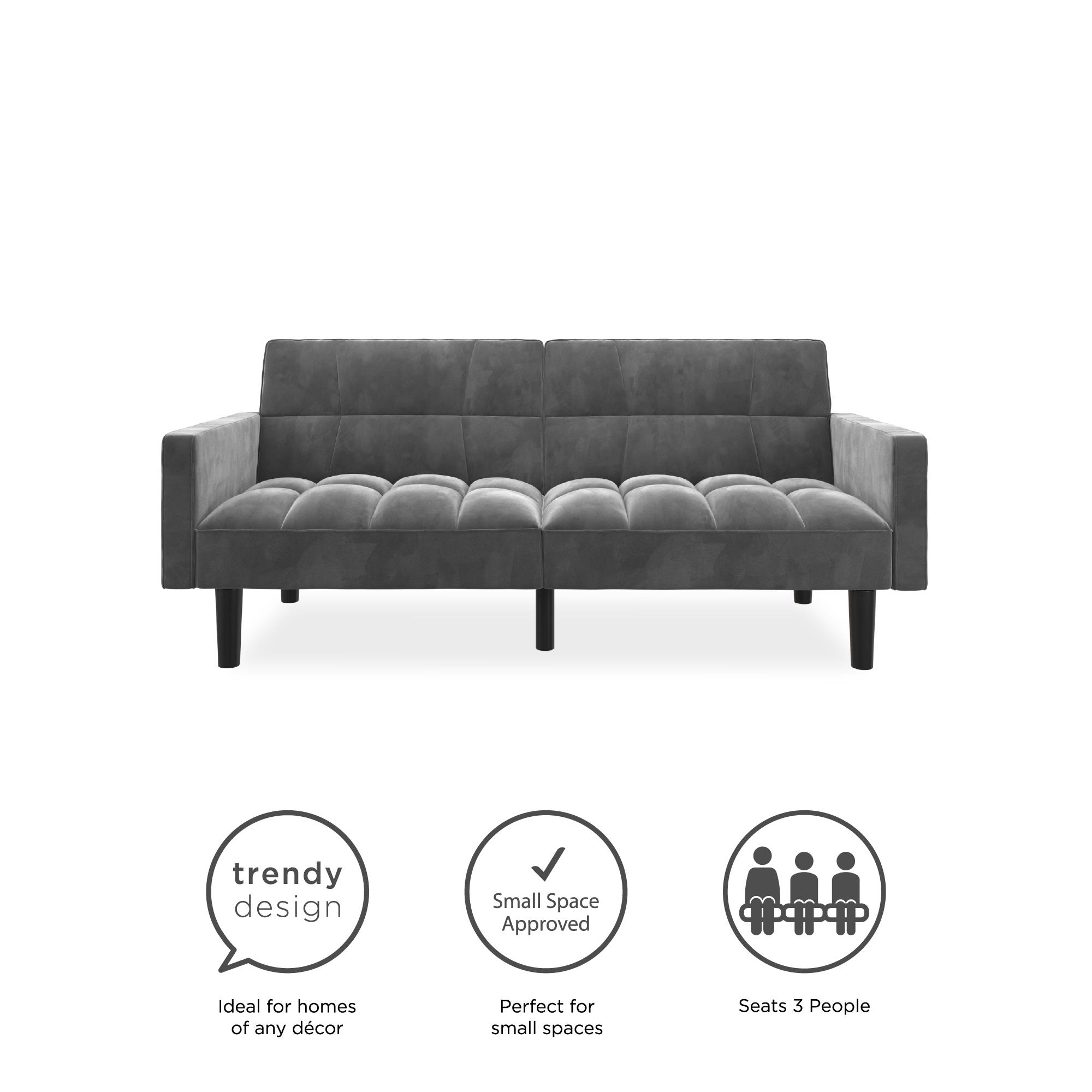 DHP, Harper Convertible Sofa Sleeper Futon with Arms, Grey Microfiber - image 5 of 15