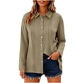 thumbnail image 5 of VBVC Women's Cotton-Linen Collared Tunic Top , Ladies' Long Sleeve Button Down Blouse , Loose Fit Pleated Shirts For Women,Khaki,S-2XL, 5 of 10