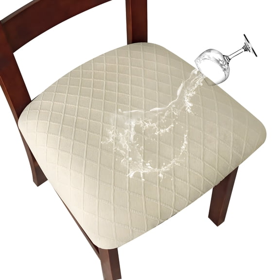 AUQ 2026 New Waterproof Seat Covers for Dining Room Jacquard Chairs Covers Removable Dining Kitchen Chair Cover (Set of 4,Beige)