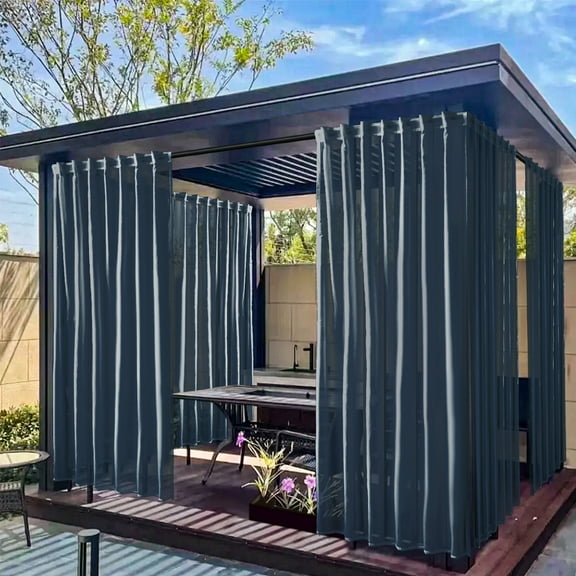 Coollooc Outdoor Curtains for Patio Waterproof Weatherproof, UV and Fade Resistant Outside Curtains for Gazebo, Front Porch, Pergola, Sun Blocking Privacy Curtain, 52W x 84L inch(Navy)