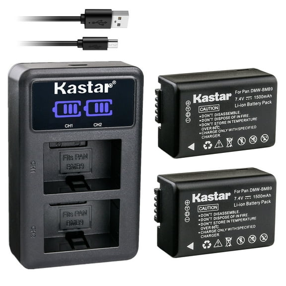 Kastar 2-Pack DMW-BMB9 Battery and LED2 USB Charger Compatible with Panasonic Lumix DC-FZ80, Lumix DC-FZ85, Lumix DMC-FZ40, Lumix DMC-FZ45, Lumix DMC-FZ47, Lumix DMC-FZ48 Camera