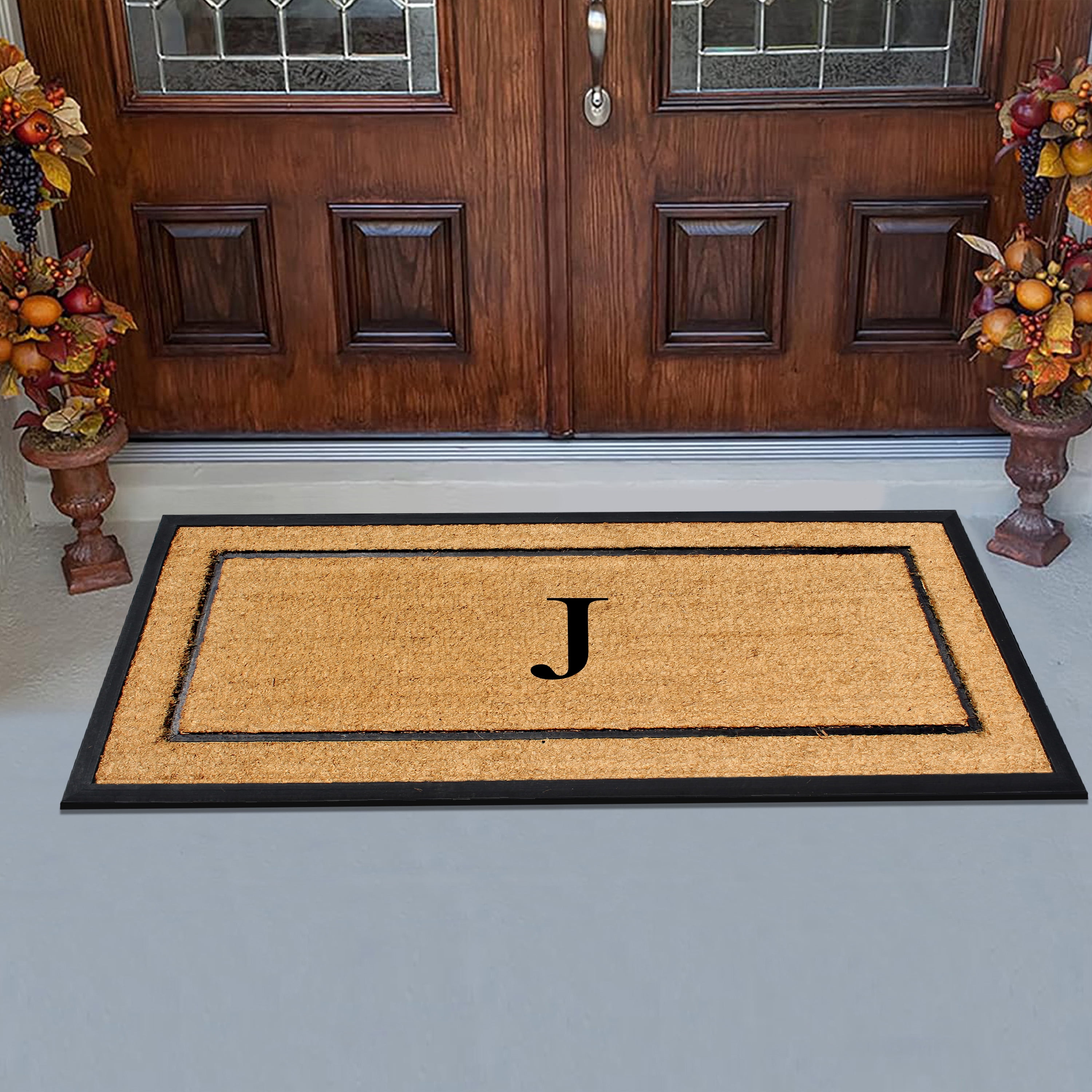 A1HC Natural Coir Monogrammed Doormat, Heavy-Duty Thin Profile Front Door Mat - 30"x60"