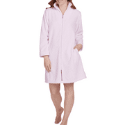 Miss Elaine Women's Solid Long-Sleeve Short Zip Fleece Robe, Lavender, Large