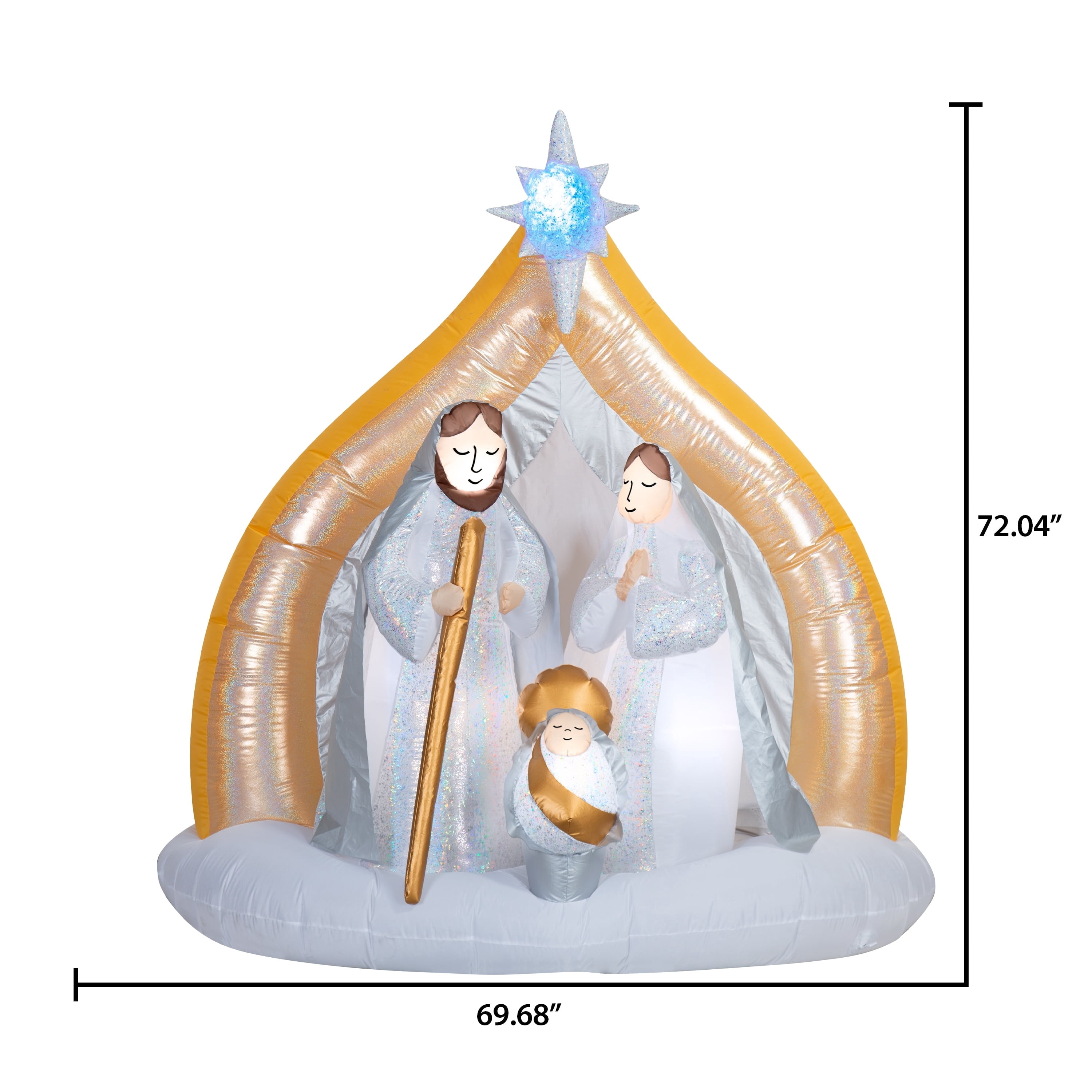 White and Gold Nativity Scene Christmas Airblown Yard Inflatable, 6', by Holiday Time