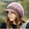thumbnail image 2 of Boina tejida de invierno para mujer, gorro de piel de conejo grueso de otoño coreano, además de gorro de lengua de pato con protección para las orejas de terciopelo, 2 of 6