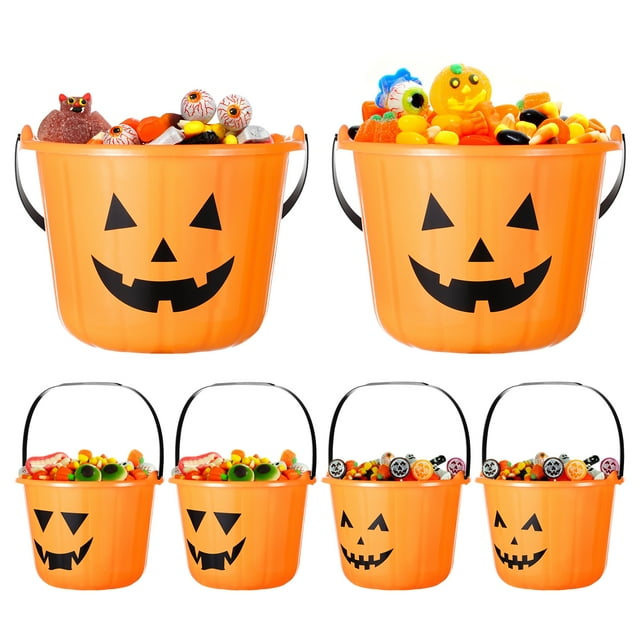 Cabilock 6 unids Halloween Truco o Trate Calabaza Bucket Bucket Candy Holder Papa Partido Favor Favor With Handing Party Supplies (Orange)