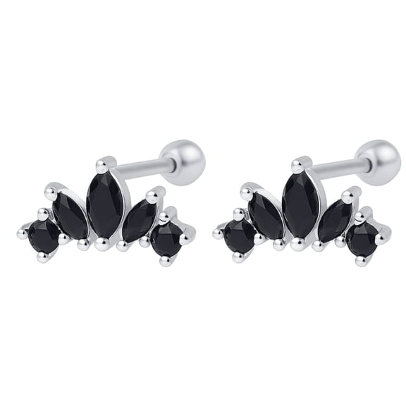 Black Marquise CZ Flat Back Earrings for Cartilage Helix Tragus Lobe 18g Sterling Silver 1 pair by Ginger Lyne