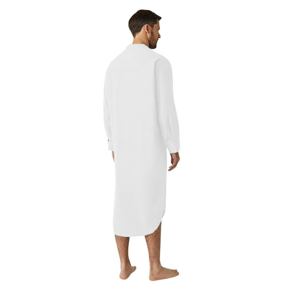 Jiyugala Nightgown for Men Long-Sleeved Button-Down Solid Color Printed Shirt Stylish Nightgown