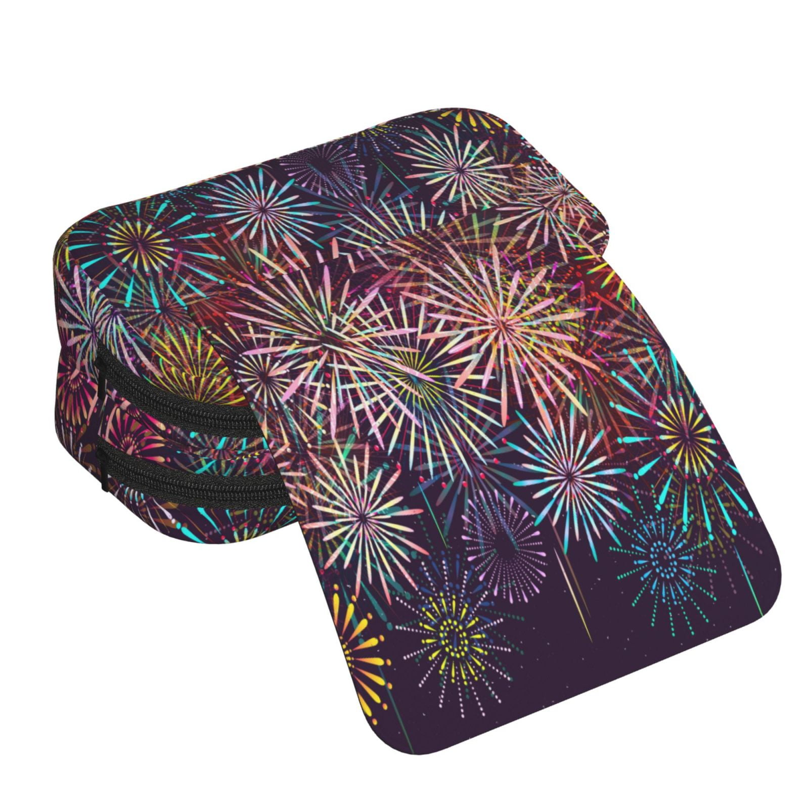 Rateoe Fireworks2 Pattern Double Clamshell Pen Case, Storage Organizer with Two Zipper Compartments– Holds Up to 50 Pencils & Pens