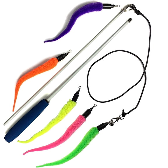 PET FIT for Life 5 PIECE SQUIGGLY Worm Wand CAT Toy