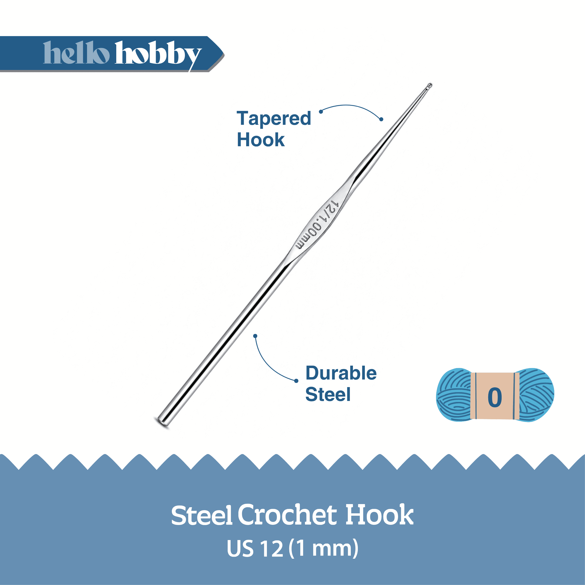 Hello Hobby Steel Crochet Hook, US Size 12, 1 mm