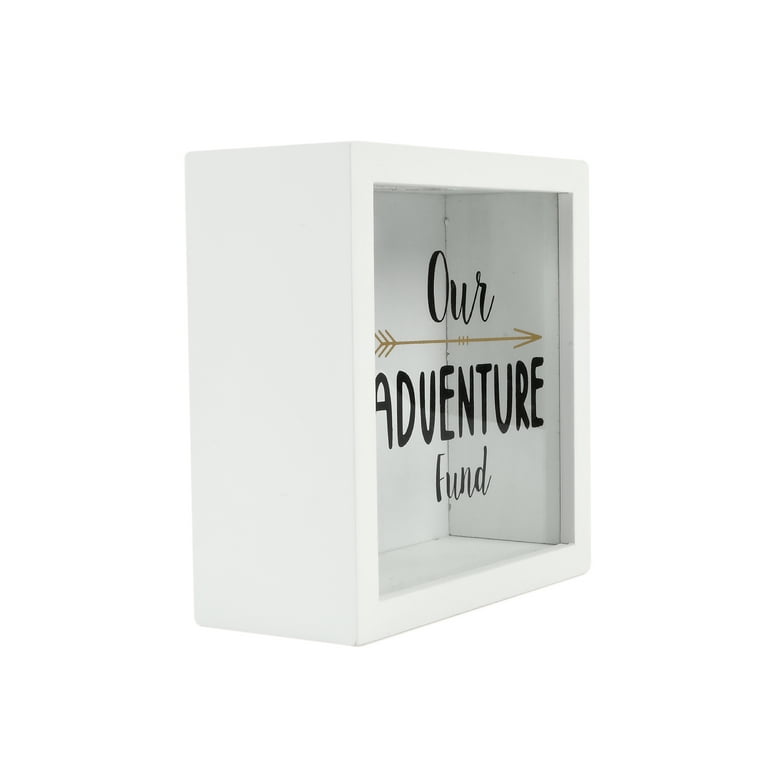 Prinz 6 x 6 Our Adventure Fund, Wooden Shadowbox Adult Savings Bank, White