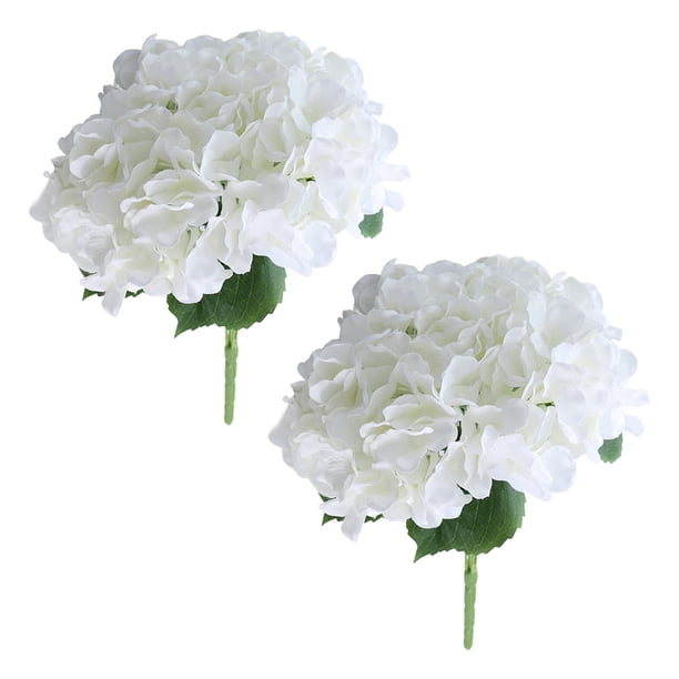 2x Ramo de flores para centros de mesa, hortensias de tacto real, hortensias falsas para Blanco