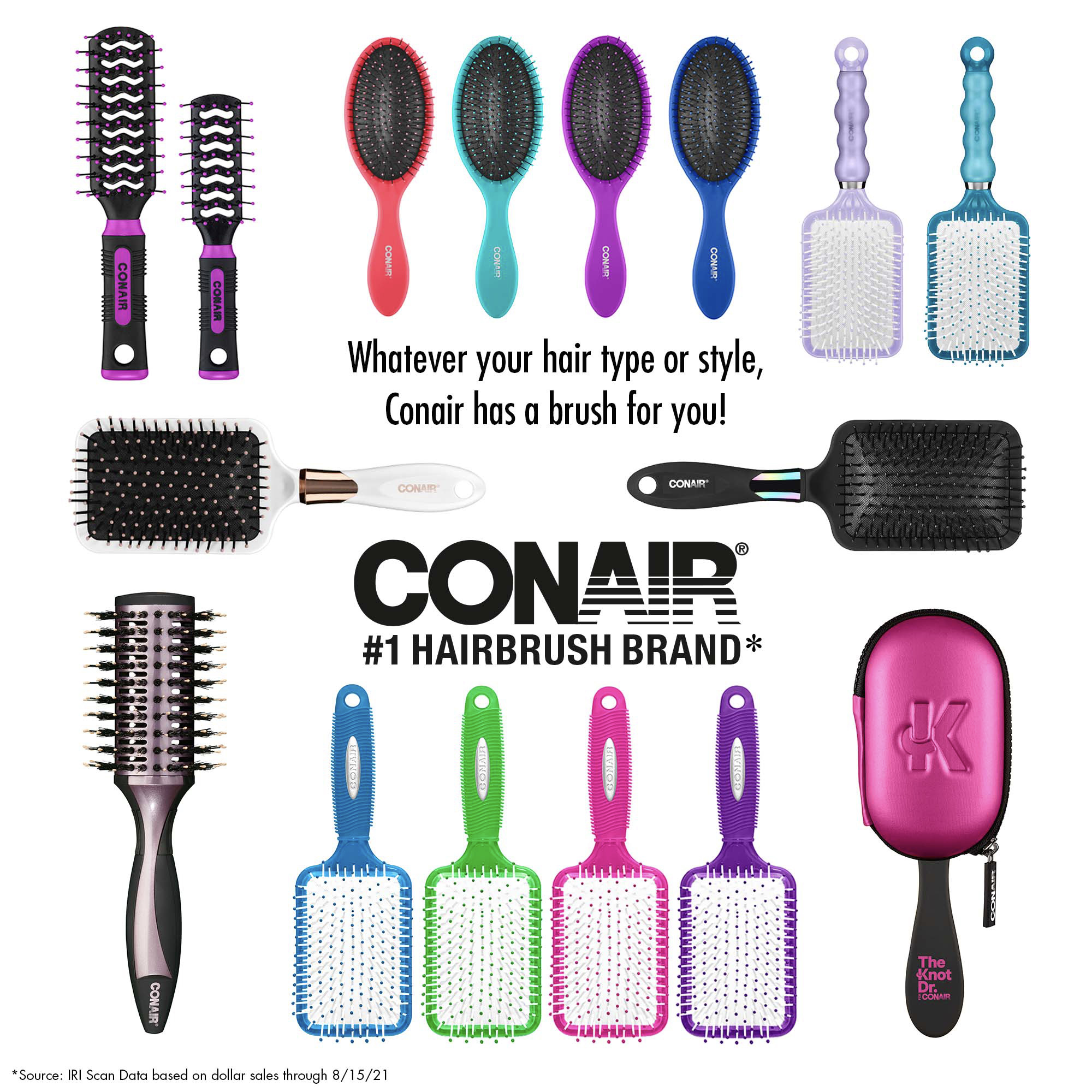 Conair in Color Nylon Bristle Paddle Hairbrush, Colors Vary - image 2 of 9