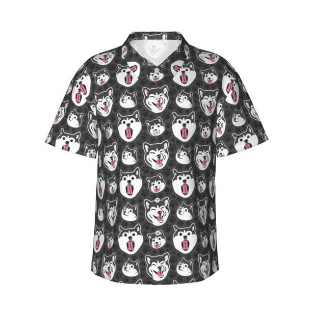 Fotbe HUSKY Face Camisa Hawaiana para Hombre Unisex – Camisa Casual de Verano con Botones de Manga Corta de Algodón y Lino,Small