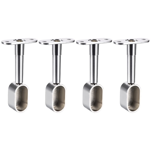 Shower Curtain Rods Wardrobe Pipe Support 4pcs End Hanger for Oval Closet Rod 16x30mm, 84-105mm Height (Silver Tone)