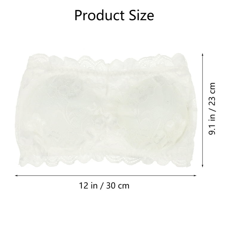 2pcs Women's One Size Strapless Lace Bandeau Bra Padded Removable Seamless  Stretch Bandeau Tube Bra (White & Black)