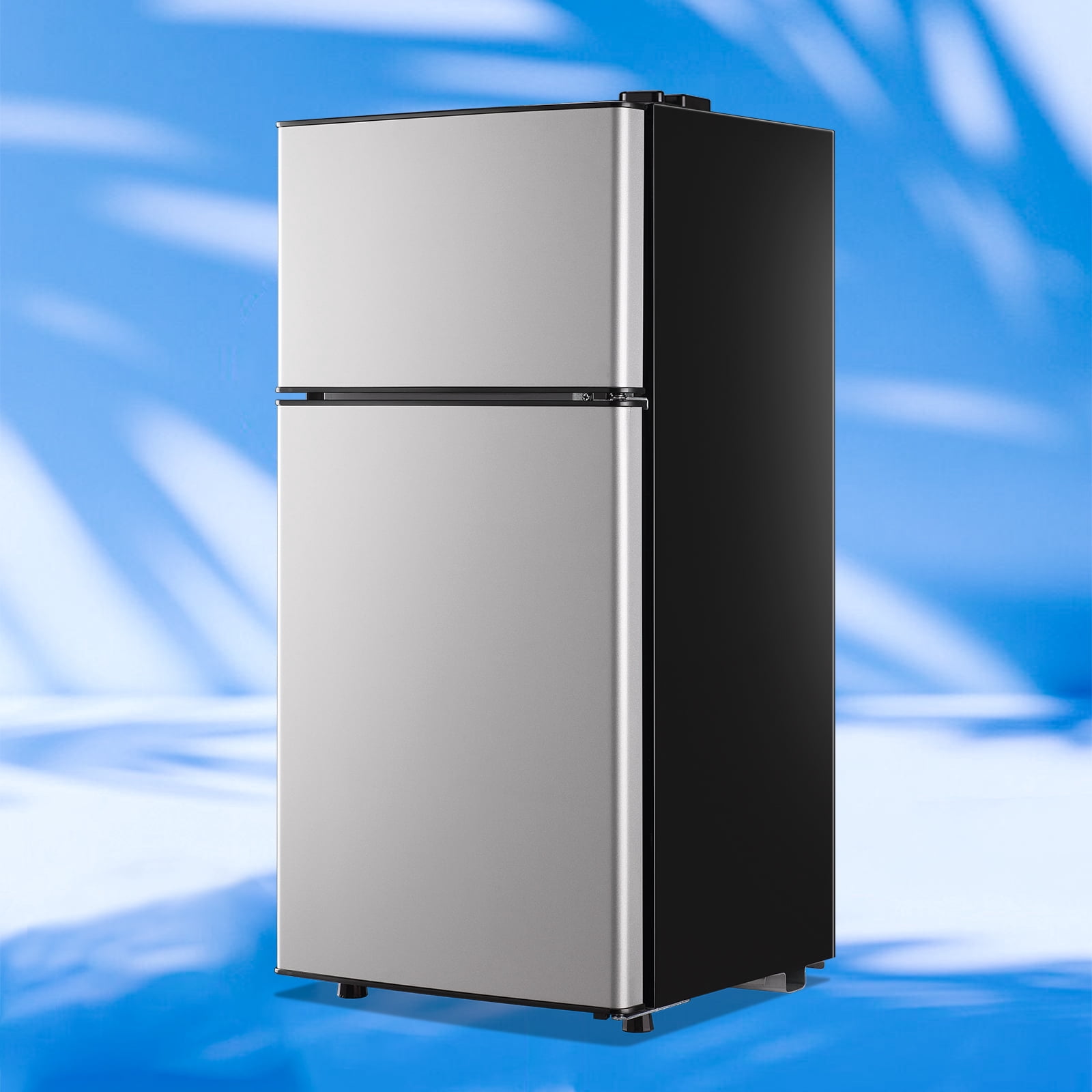 Tacool Apartment Size Mini Fridge Dual Door 2.4Cu.ft Dorm Small Refrigerator with Freezer, Silver, New